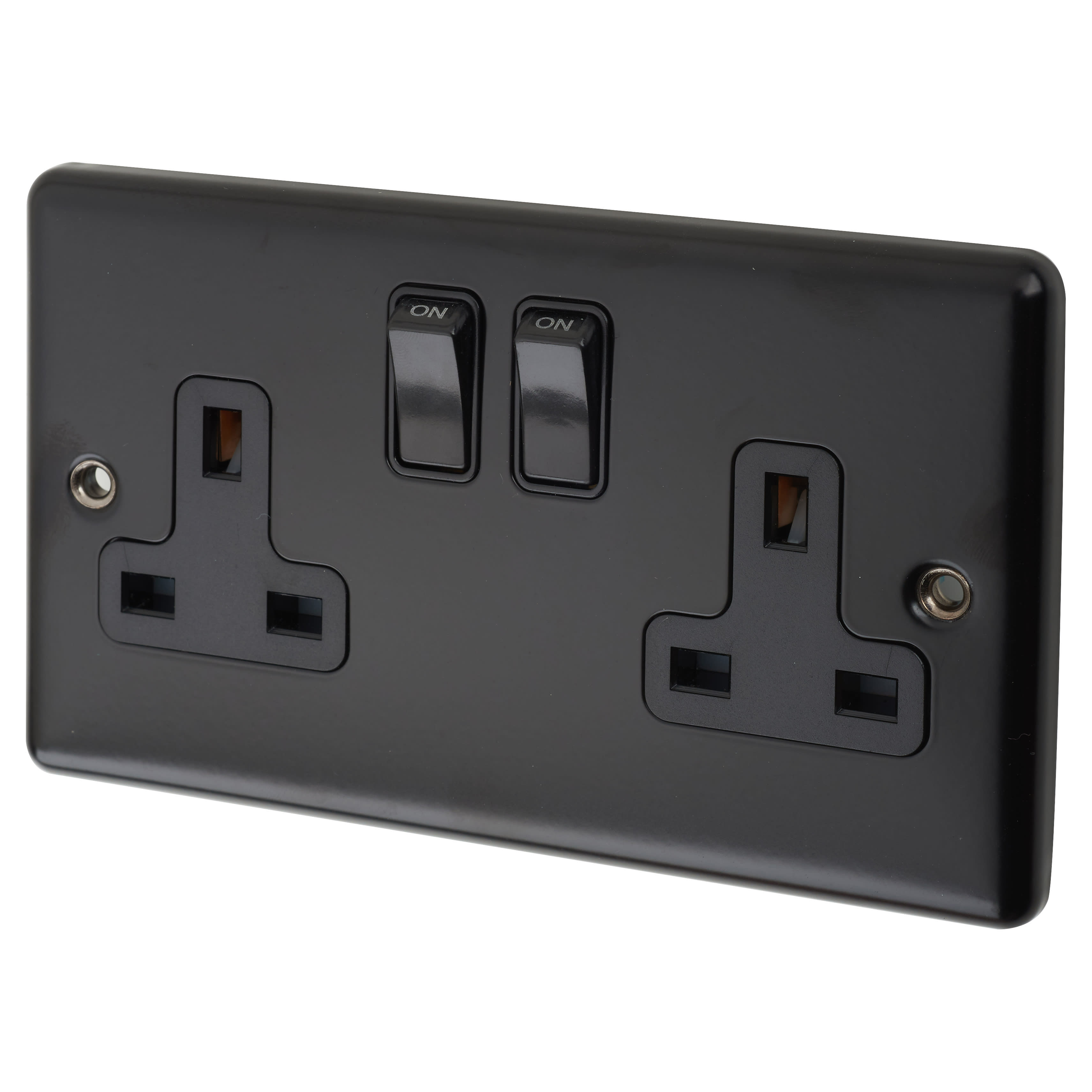 Enhance Decorative 13A 2 Gang Double Pole Switched Socket - Matt Black with Black Inserts - view 2