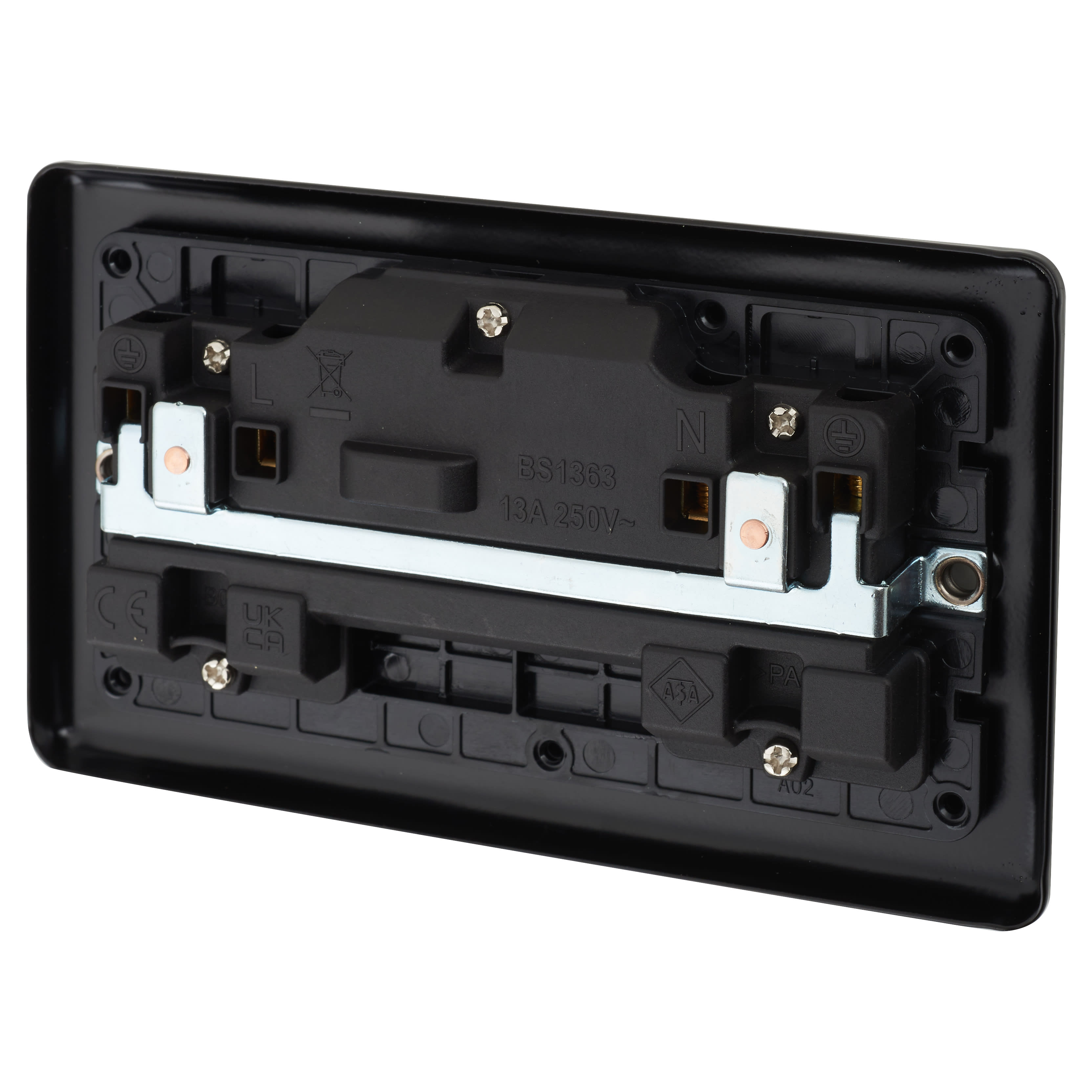Enhance Decorative 13A 2 Gang Double Pole Switched Socket - Matt Black with Black Inserts - view 3