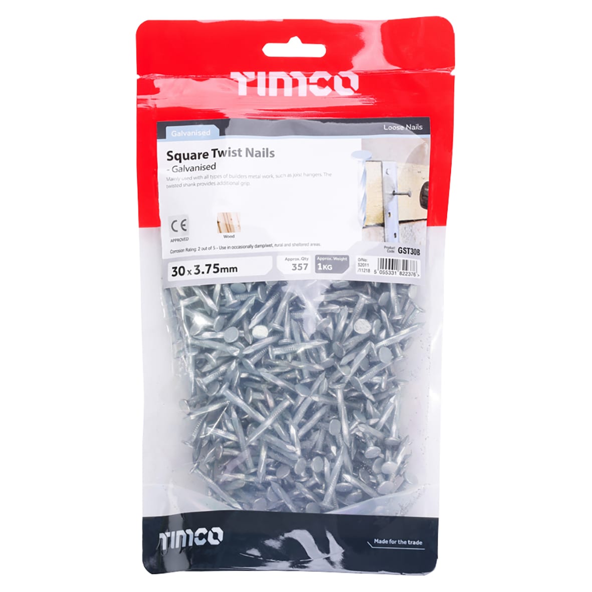 Galvanised Square Twist Nail - 30 x 3.75mm - 1kg Pack - view 2