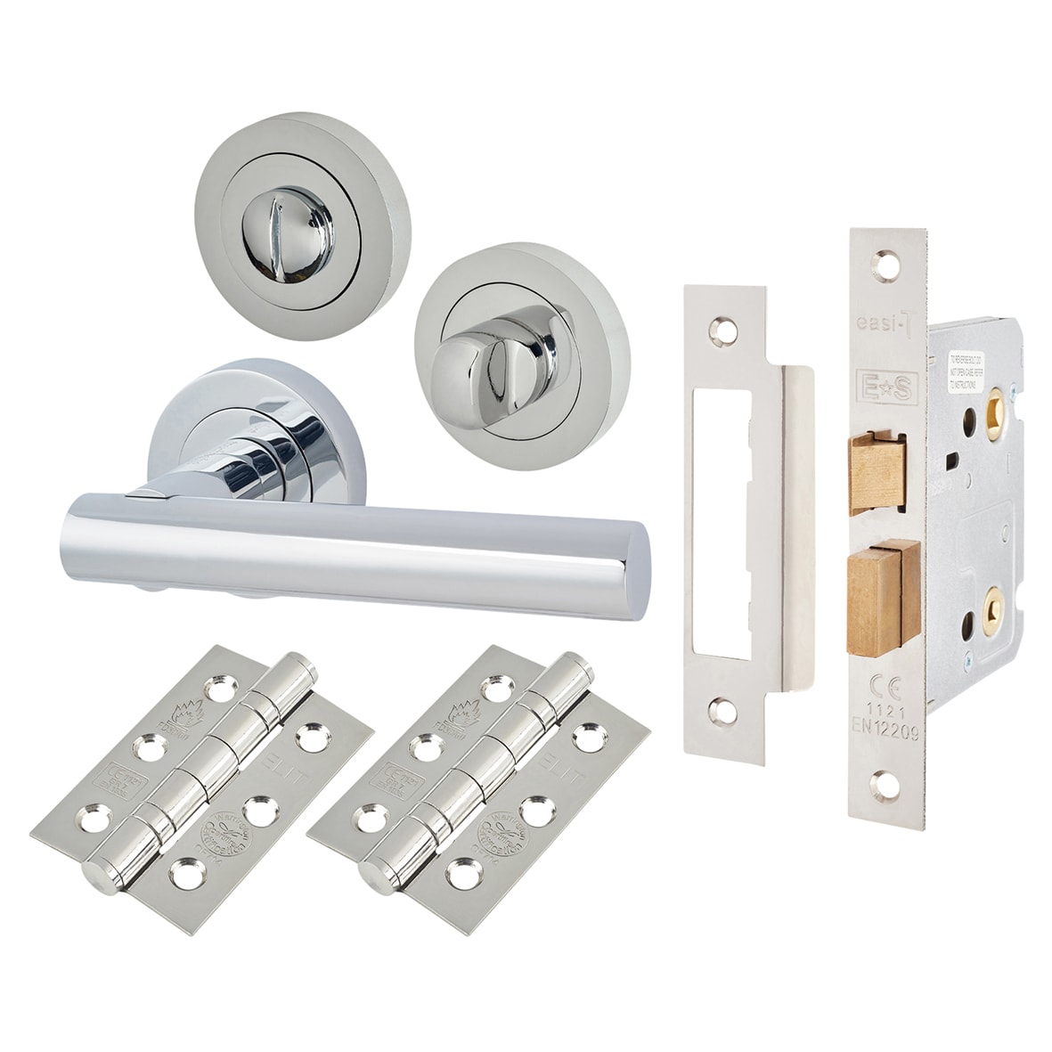 Polished Chrome Bathroom Lock Door Handles on Rose Pack - Bella Range - view 2
