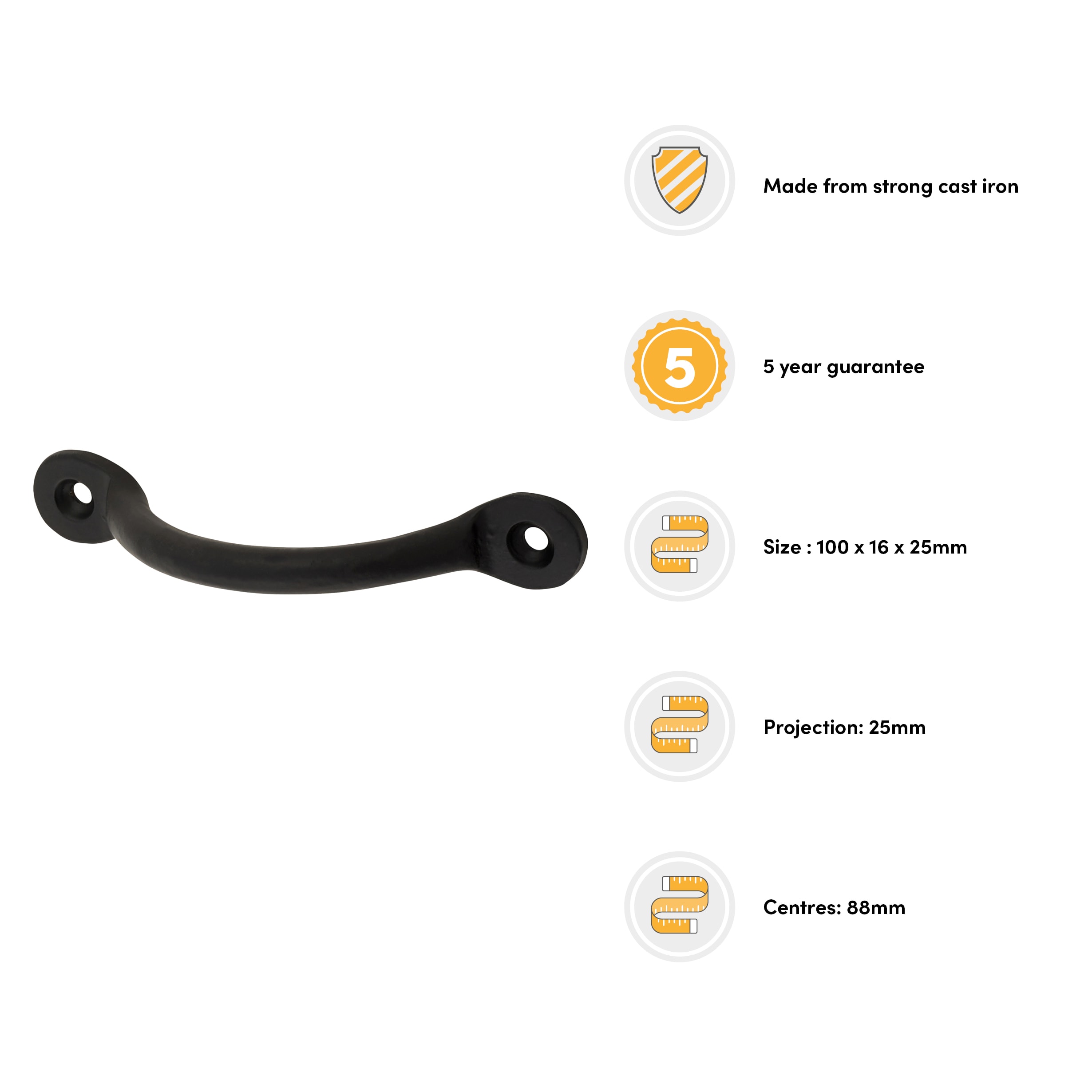 Bean Bow Cabinet Pull Handle - 88mm Centres - Black Iron - view 3