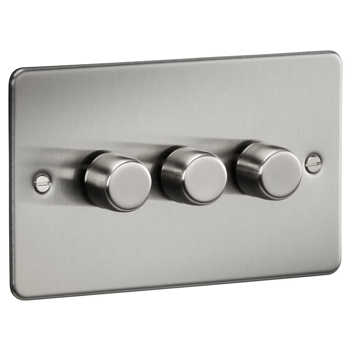 5-150W 3 Gang 2 Way Push On/Off Rotary Flat Intelligent LED Dimmer - Brushed Chrome - view 2
