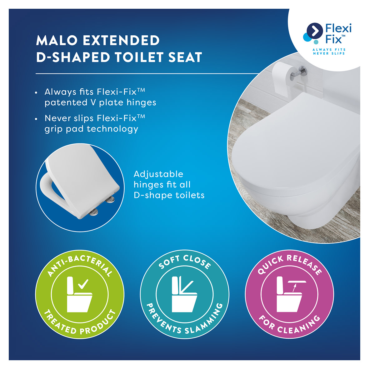 Malo Flexi-Fix Soft Close Toilet Seat - White - view 5