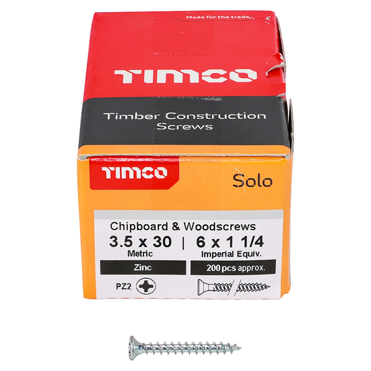 Solo Chippy Pozi Countersunk Wood Screws - 3.5 x 30mm - Zinc Plated - Pack of 200 - view 2