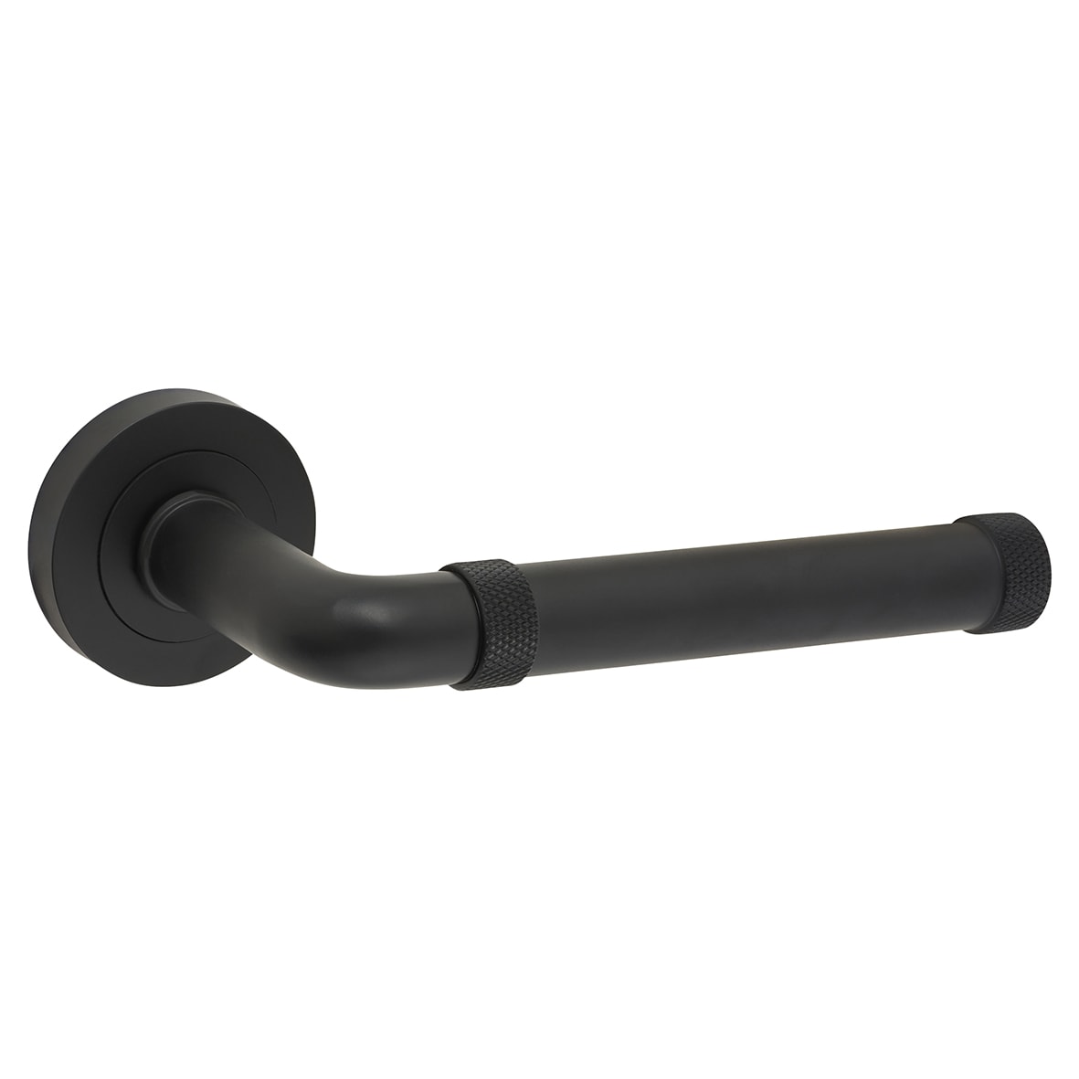 Matt Black Fire Rated Knurled Door Handles on Round Rose - Midtown Range - view 2