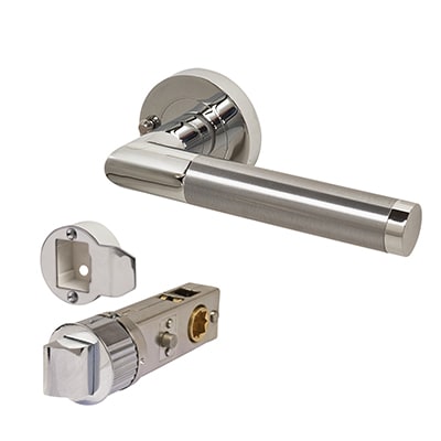 Polished/Satin Chrome Smartlatch Privacy Door Handles on Round Rose - Serena Range - view 2