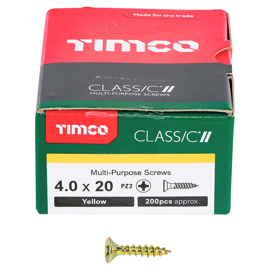 Classic Pozi Countersunk Wood Screws - 4.0 x 20mm - Yellow Zinc - Pack of 200 - view 3