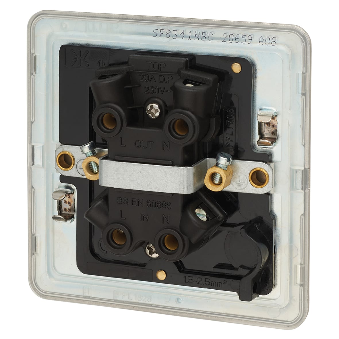 20A 1 Gang DP Screwless Flat Plate Appliance Switch with Neon - Brushed Chrome - view 2