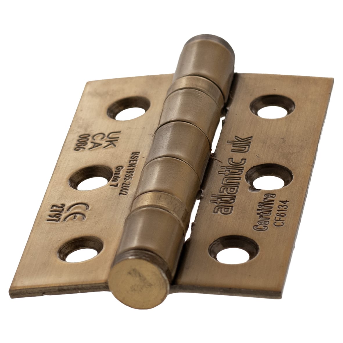 Twin Ball Bearing Grade 7 Butt Fire Door Hinge - 76 x 51 x 2mm - Antique Brass - Pair - view 2
