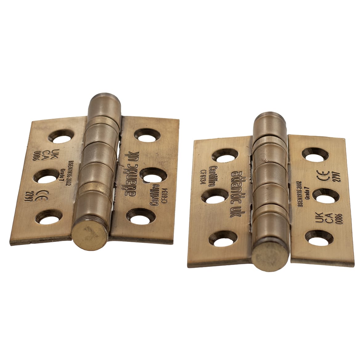 Twin Ball Bearing Grade 7 Butt Fire Door Hinge - 76 x 51 x 2mm - Antique Brass - Pair - view 3