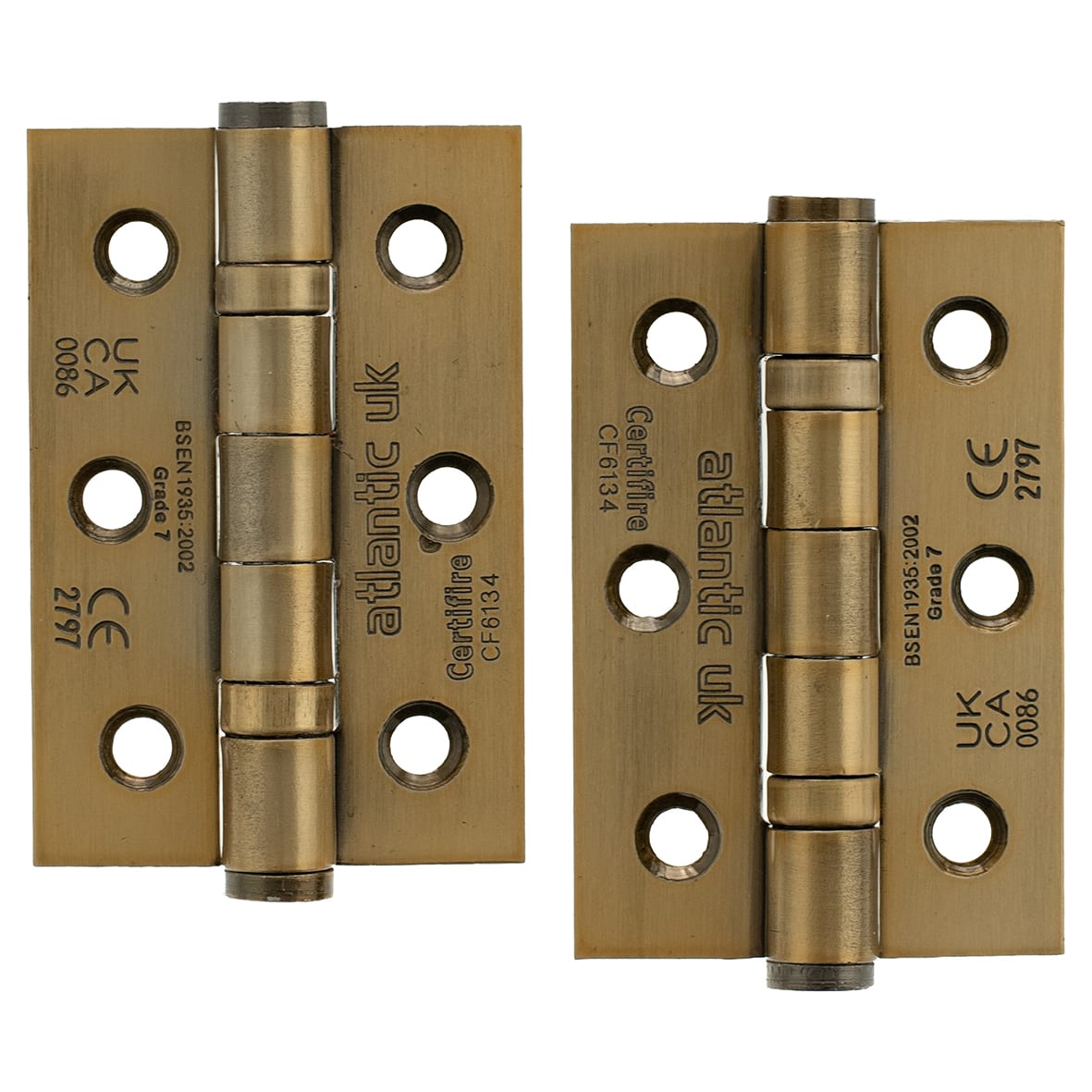 Twin Ball Bearing Grade 7 Butt Fire Door Hinge - 76 x 51 x 2mm - Antique Brass - Pair - view 5