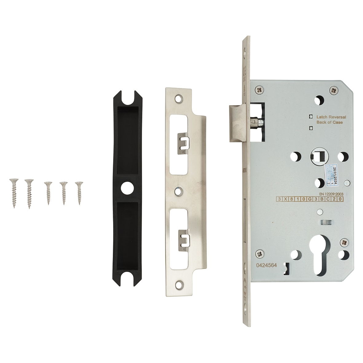 Euro Profile DIN Sashlock - 88mm Case - 60mm Backset - Square - Satin Stainless Steel - view 2