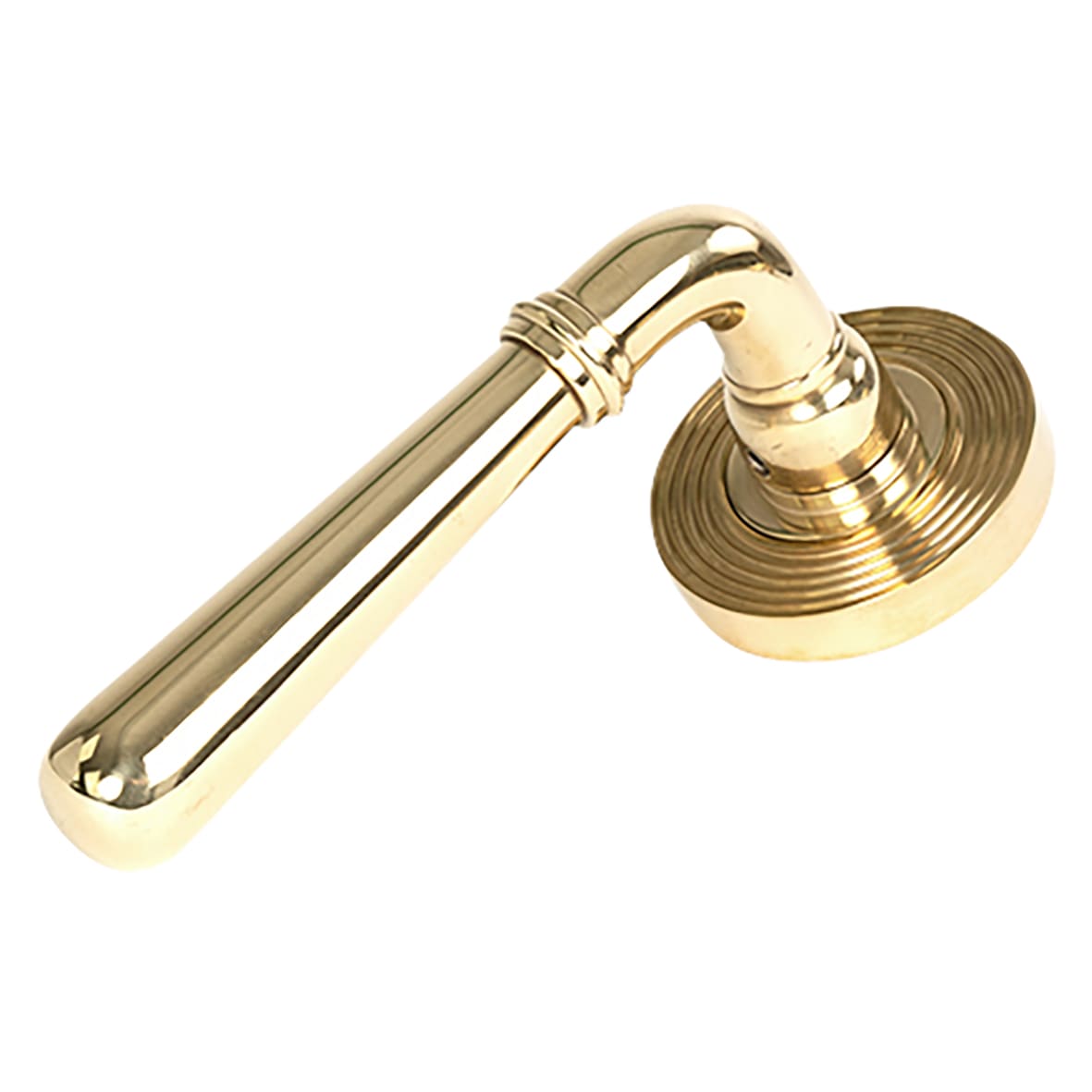 Polished Brass Door Handles on Round Beehive Rose - Newbury Range - view 2