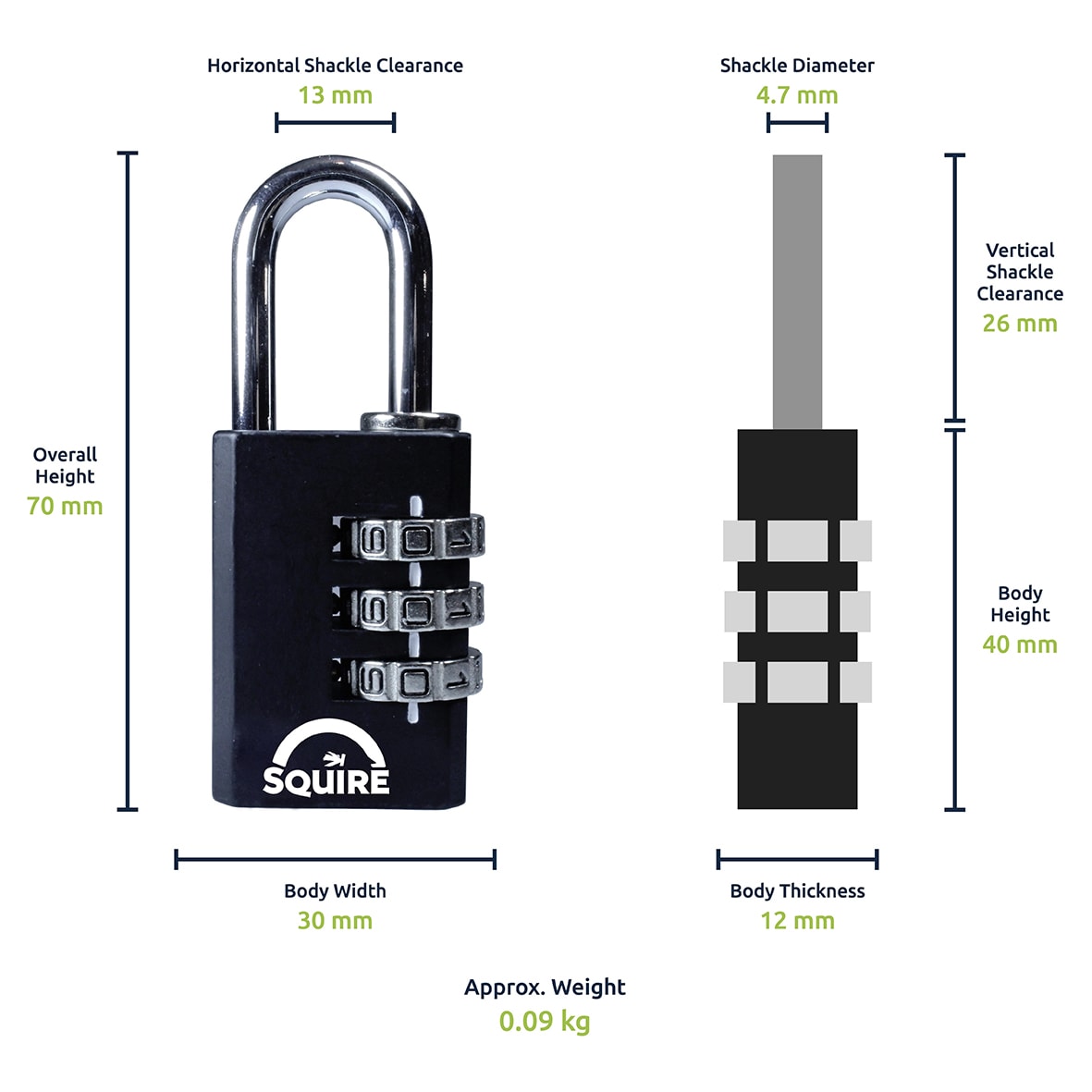 Tough Lock Combination Padlock - 30mm Body - 13 x 26mm Shackle - Black - view 3
