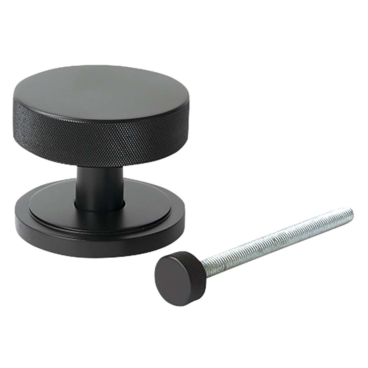 Brompton Aged Bronze Round Knurled Centre Door Knob on Art Deco Rose - 90mm Rose Diameter - view 2