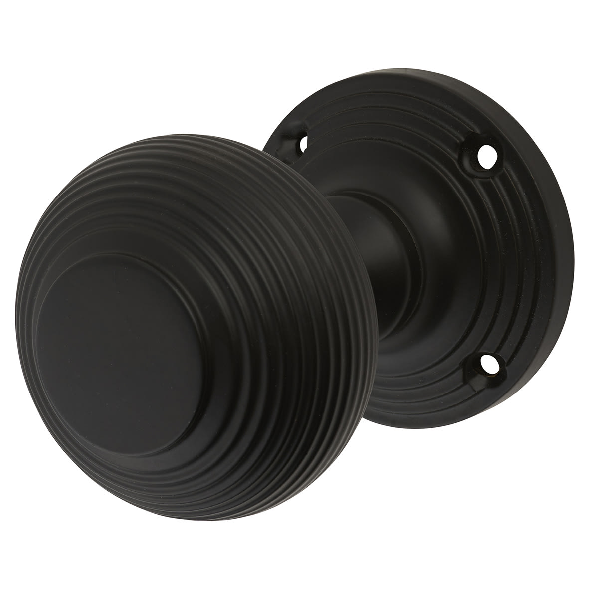 Matt Black Beehive Mortice Door Knobs Pack - 60mm Rose Diameter - view 2