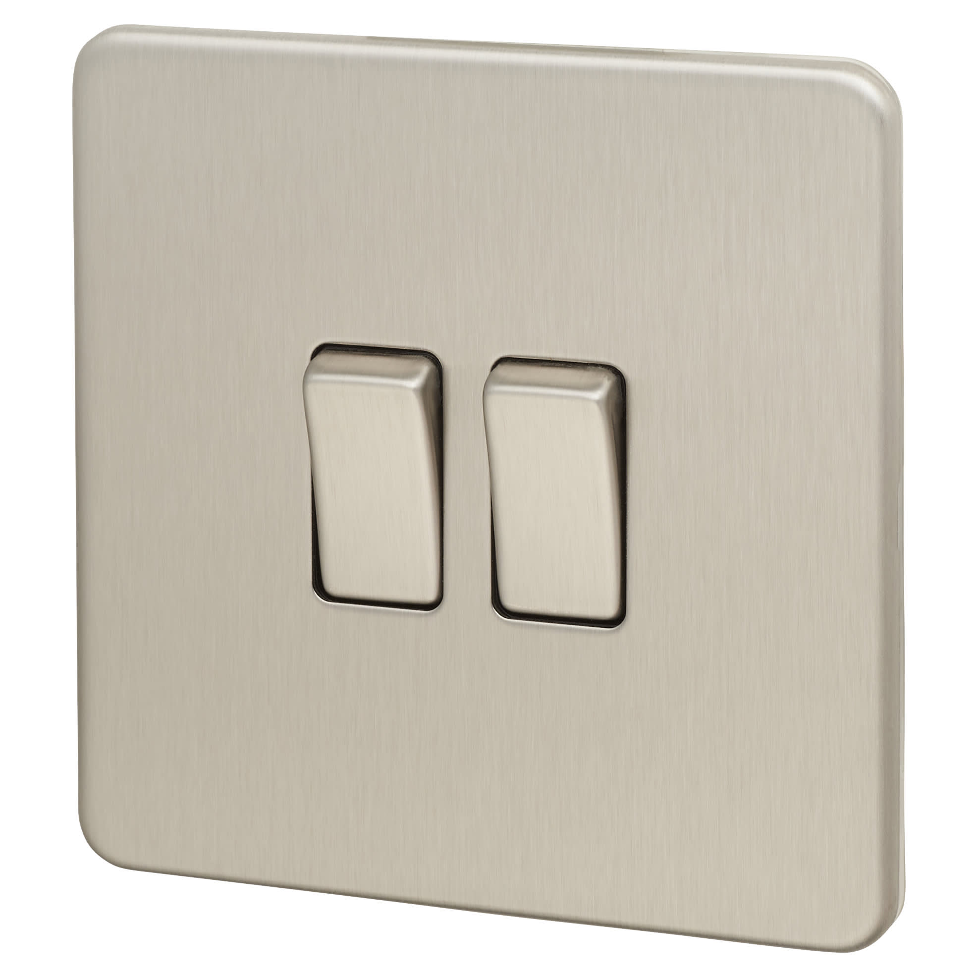 10AX 2 Gang 2 Way Screwless Flat Plate Light Switch - Brushed Chrome - view 2