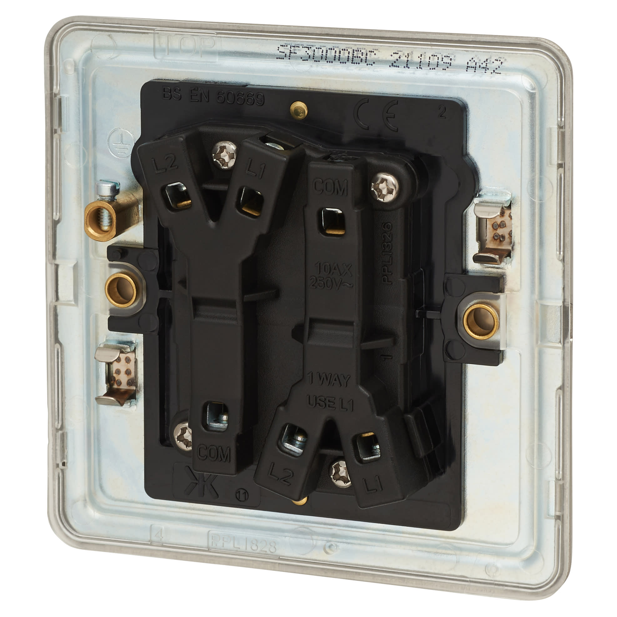 10AX 2 Gang 2 Way Screwless Flat Plate Light Switch - Brushed Chrome - view 3
