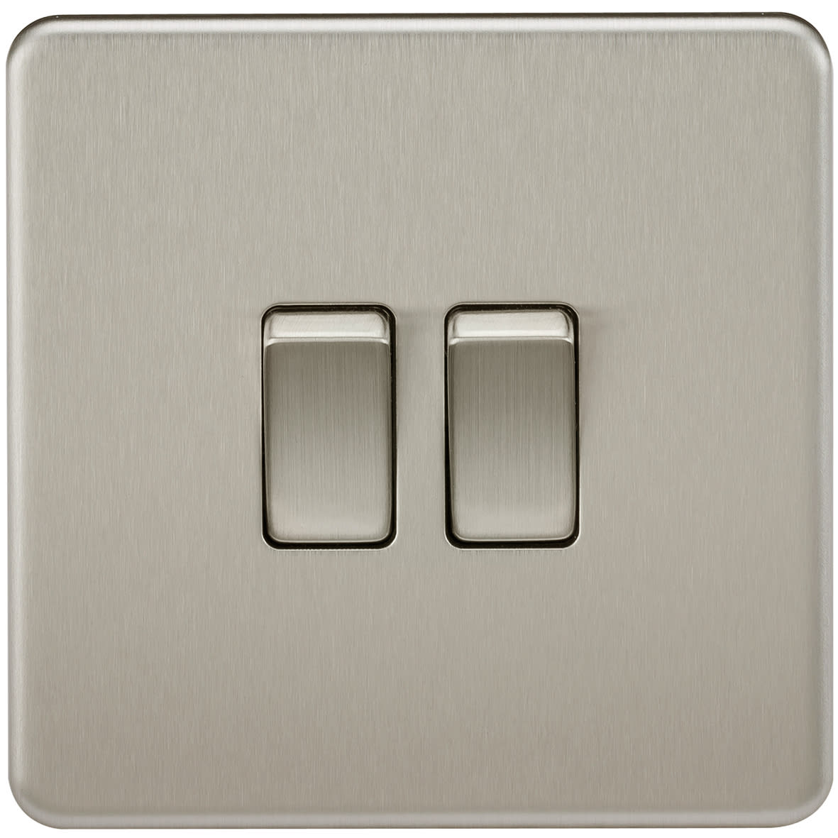 10AX 2 Gang 2 Way Screwless Flat Plate Light Switch - Brushed Chrome - view 4