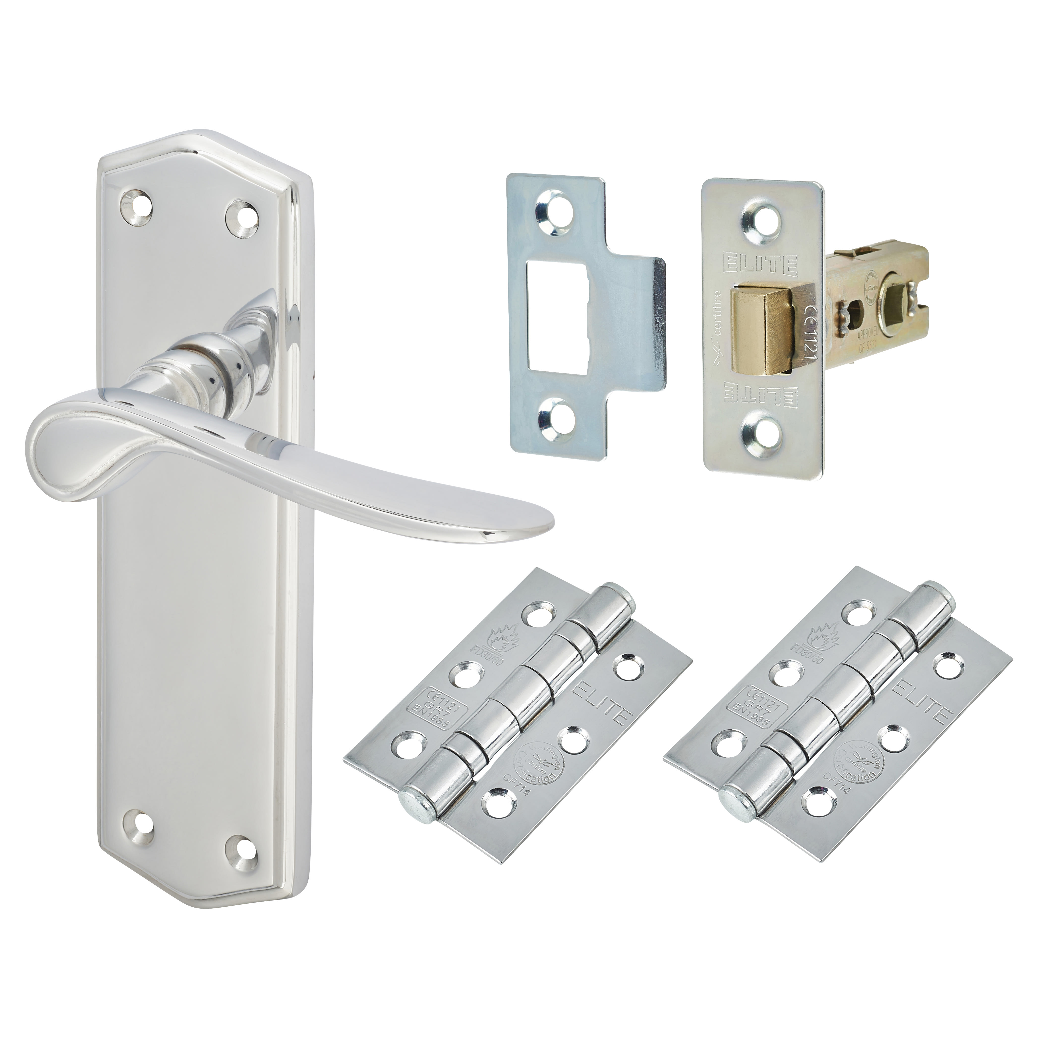 Polished Chrome Latch Door Handles Pack - Rome Range - view 2