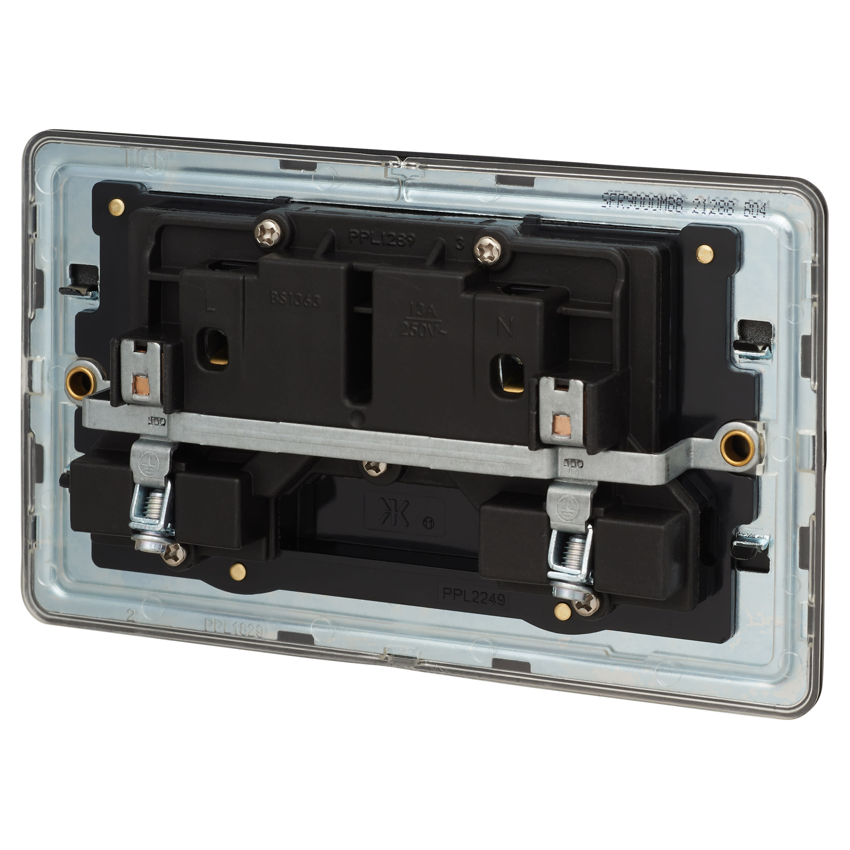 13A 2 Gang Screwless Flat Plate Switched DP Socket - Matt Black with Black Insert - view 3