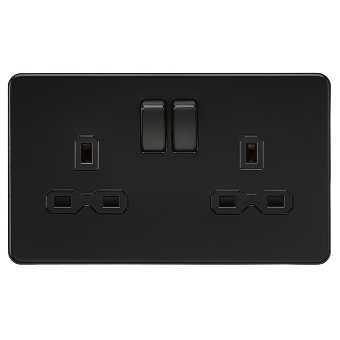 13A 2 Gang Screwless Flat Plate Switched DP Socket - Matt Black with Black Insert - view 4