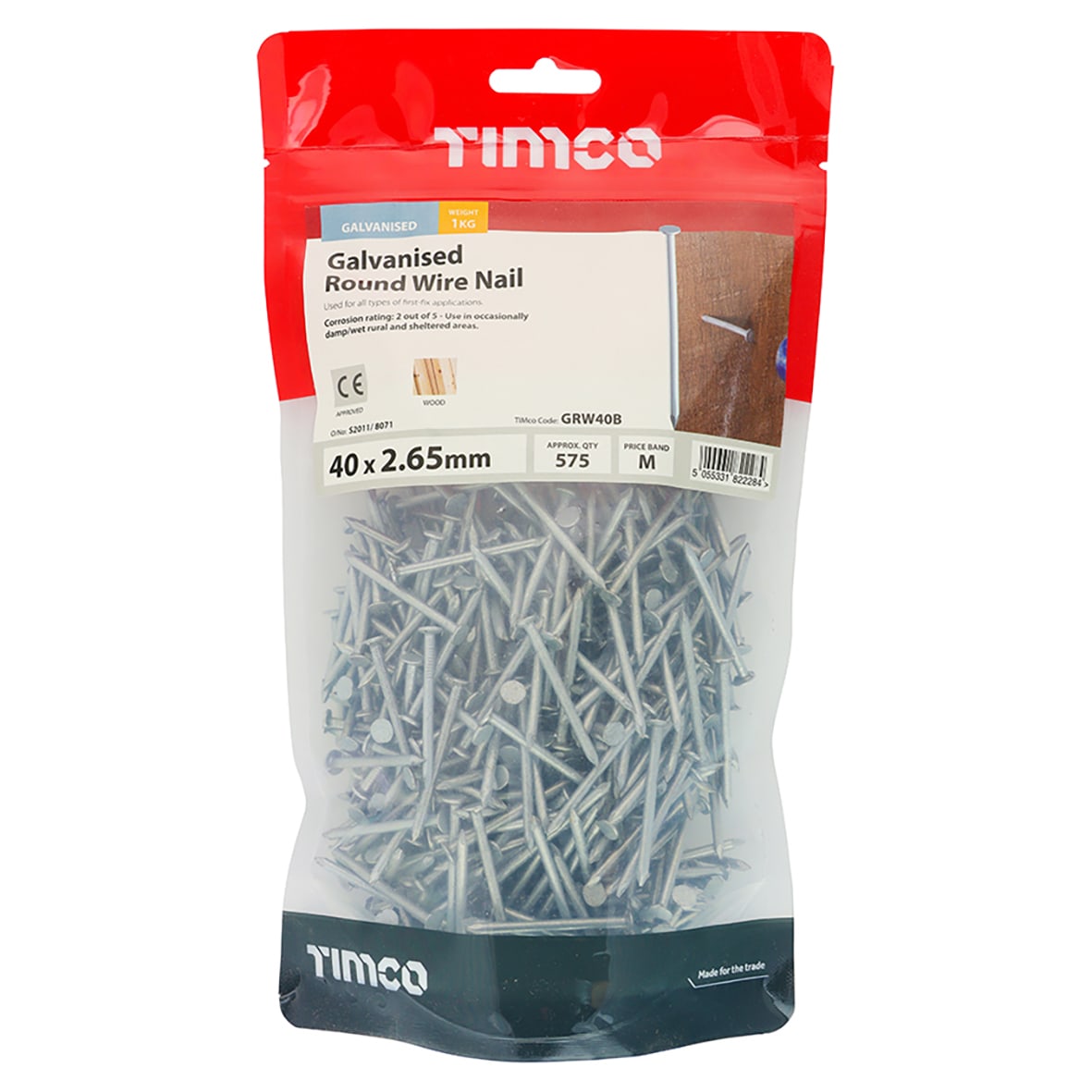 Galvanised Round Wire Nail - 2.65 x 40mm - 1kg Pack - view 2