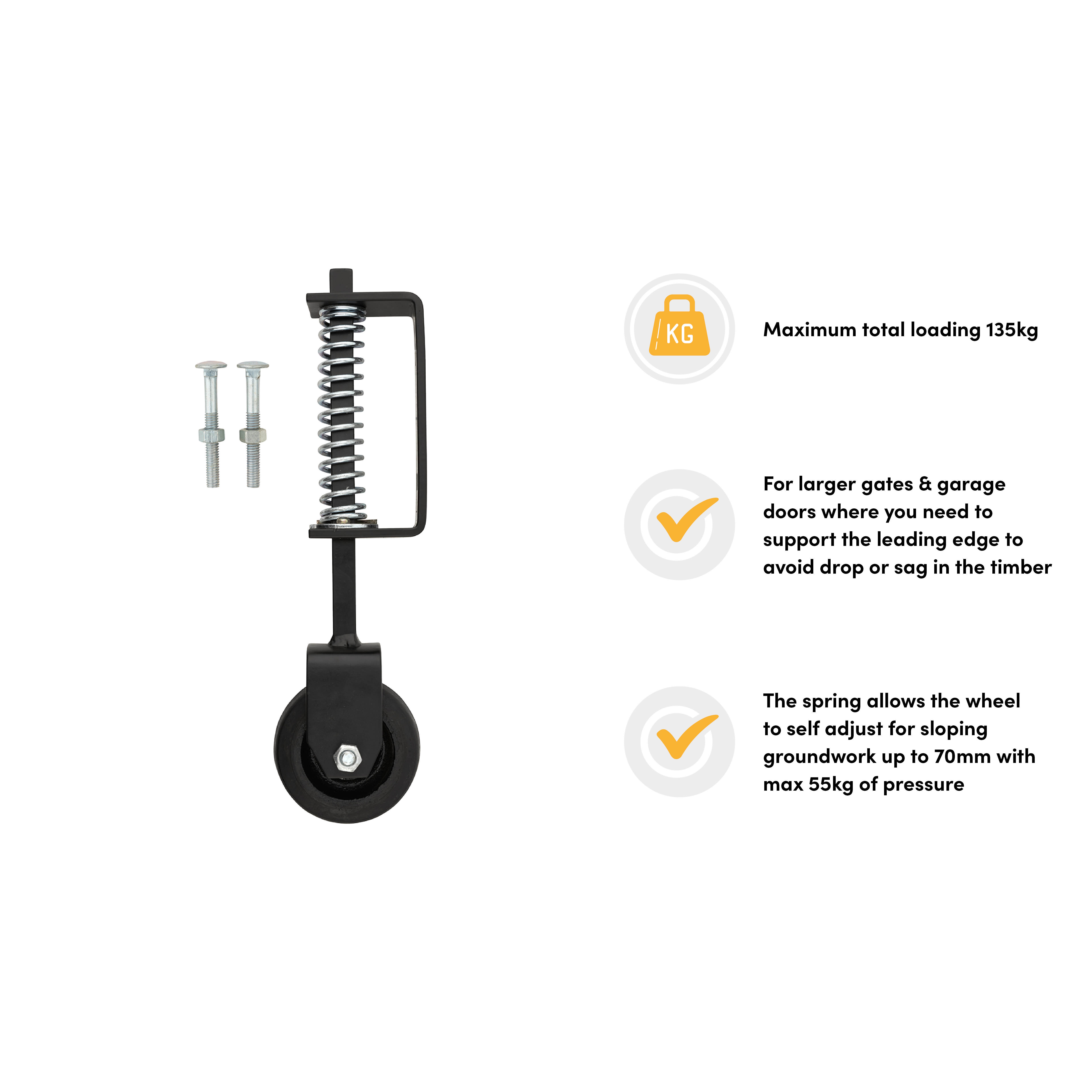 Heavy Duty Spring Loaded Gate Wheel - 368mm Height - Epoxy Black - view 3
