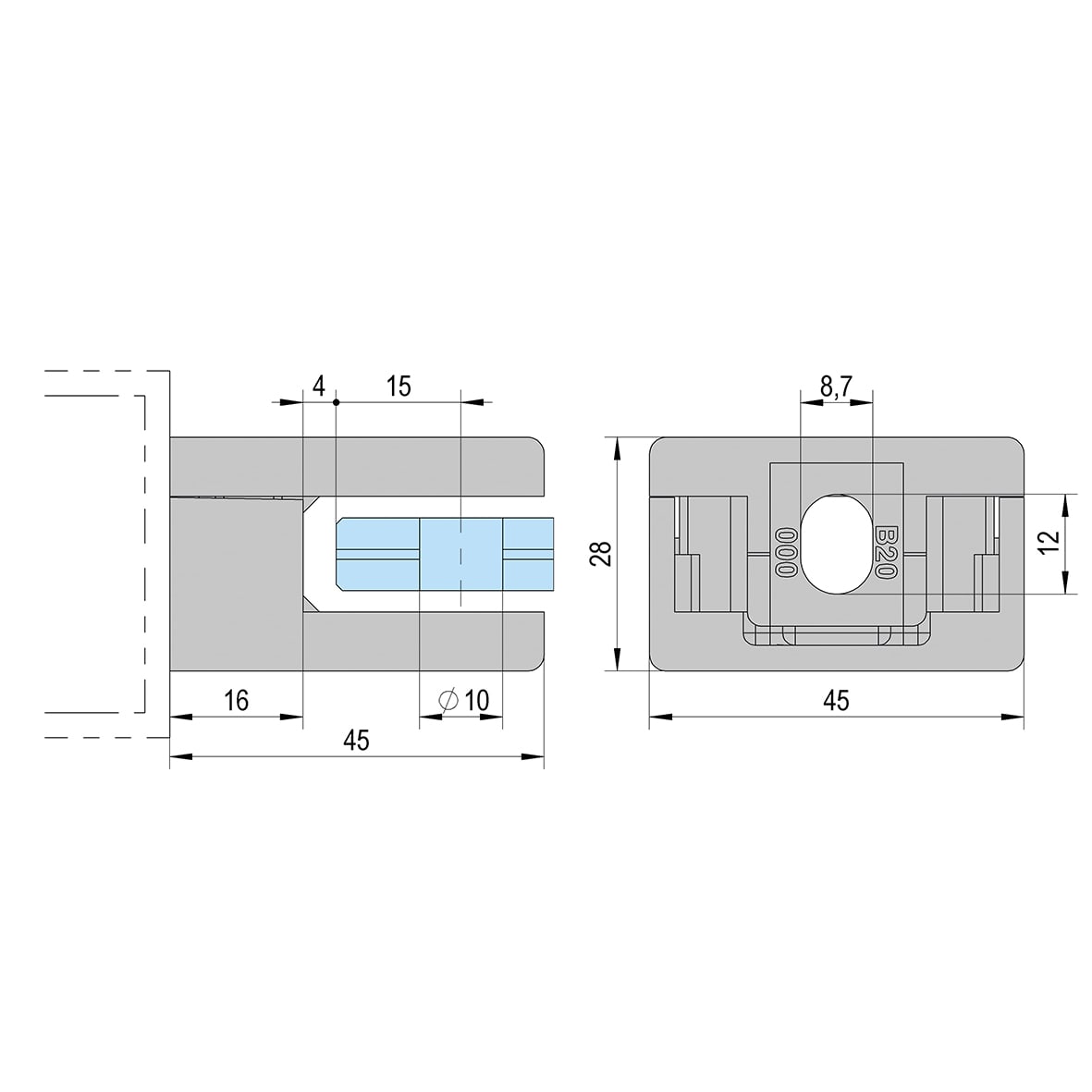 Square Balustrade Clamps & Inserts - 10mm Glass - 45mm x 45mm - 316 Pol Stainless - Pack of 4 - view 4