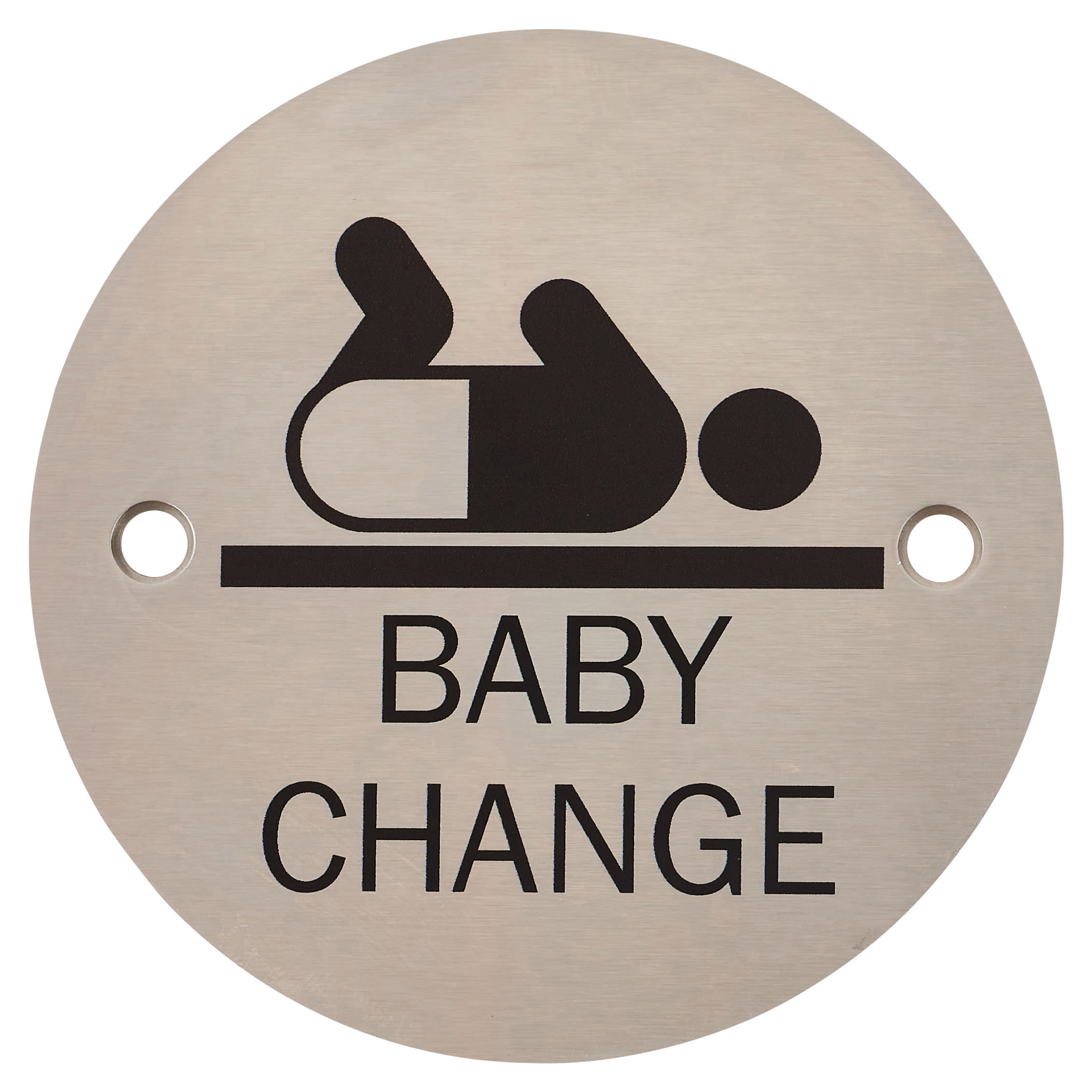 Baby Change Door Sign - 75mm Diameter - Satin Stainless Steel - view 2