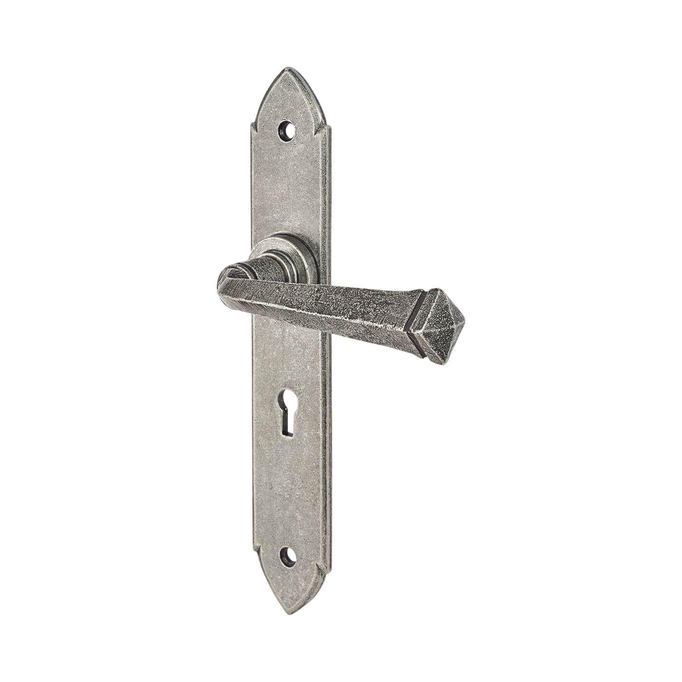 Pewter Gothic Keyhole Lock Door Handles - Long Plate - 247 x 44mm - view 2