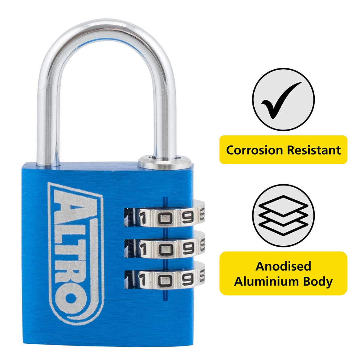 3 Dial Combination Padlock - 30mm Body - 21.5 x 16mm Shackle - Keyed to Differ - view 2
