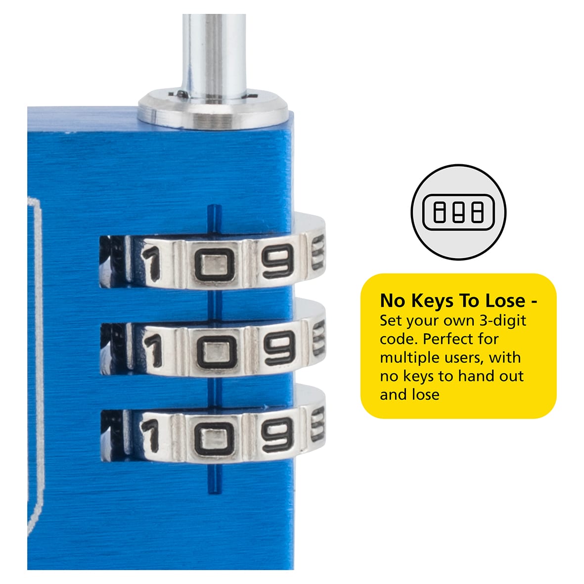 3 Dial Combination Padlock - 30mm Body - 21.5 x 16mm Shackle - Keyed to Differ - view 3