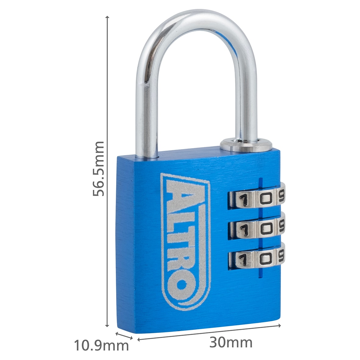 3 Dial Combination Padlock - 30mm Body - 21.5 x 16mm Shackle - Keyed to Differ - view 5