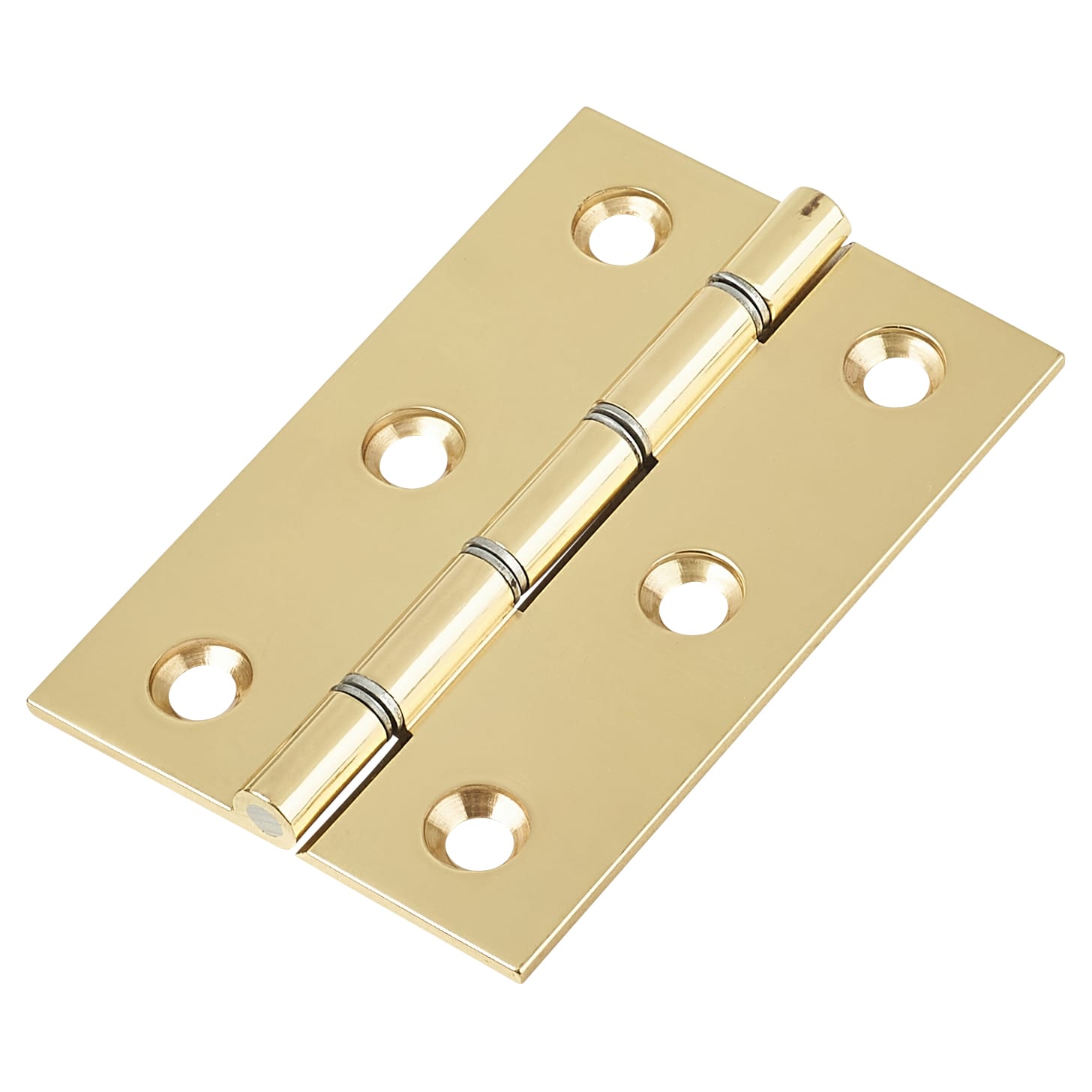 Double Steel Washered Butt Door Hinge - 75 x 50 x 2mm - Polished Brass - Pair - view 2
