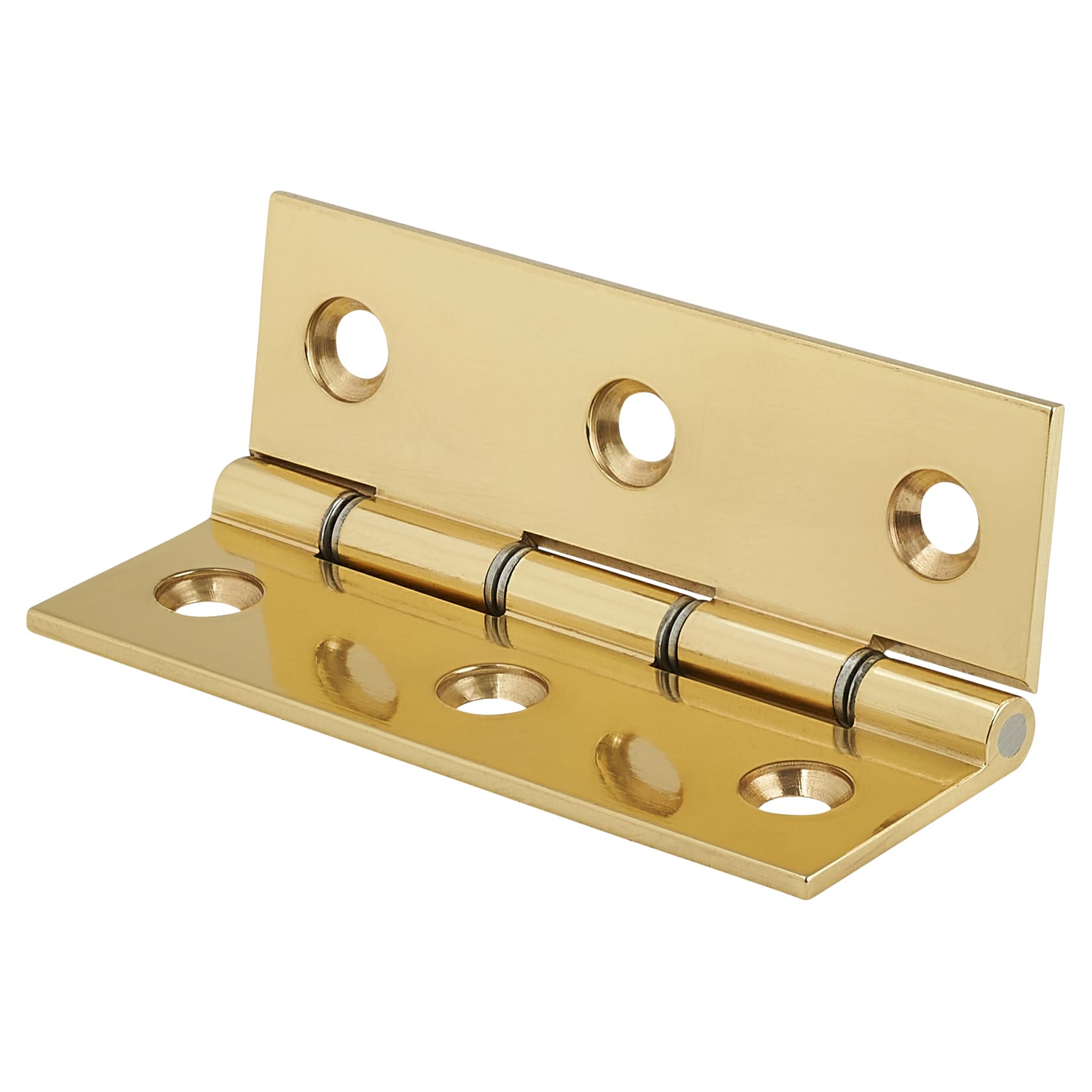 Double Steel Washered Butt Door Hinge - 75 x 50 x 2mm - Polished Brass - Pair - view 3