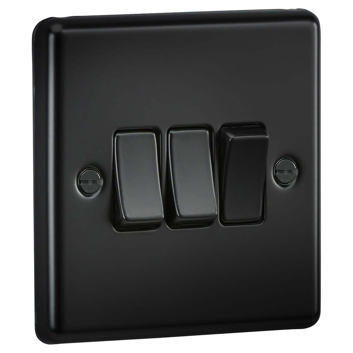 10AX 3 Gang 2 Way Round Edge Light Switch - Matt Black - view 2