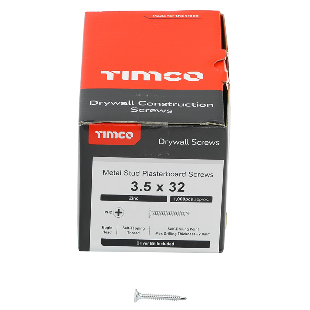 Self Drilling Fine Thread Drywall Screws - 3.5 x 32mm - Zinc - Pack of 1000 - view 4