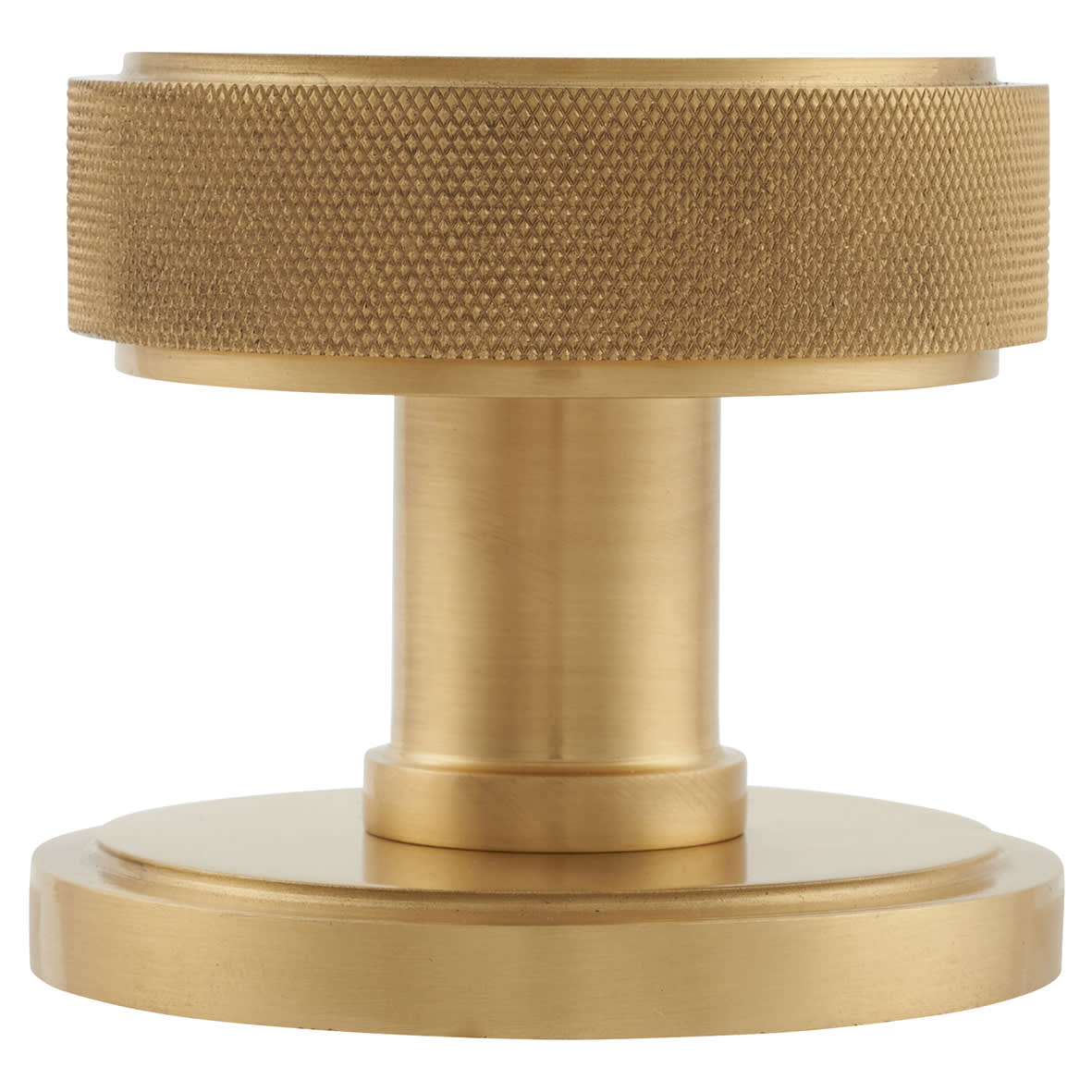 Satin Brass Round Knurled Centre Door Knob - 80mm Rose Diameter - view 2