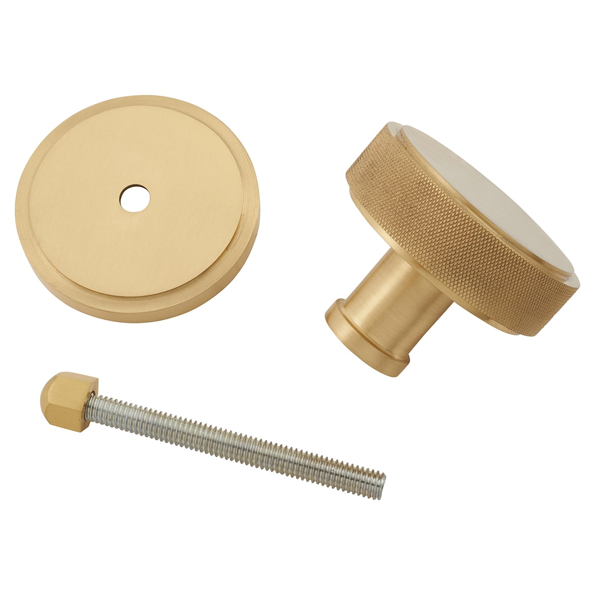 Satin Brass Round Knurled Centre Door Knob - 80mm Rose Diameter - view 3