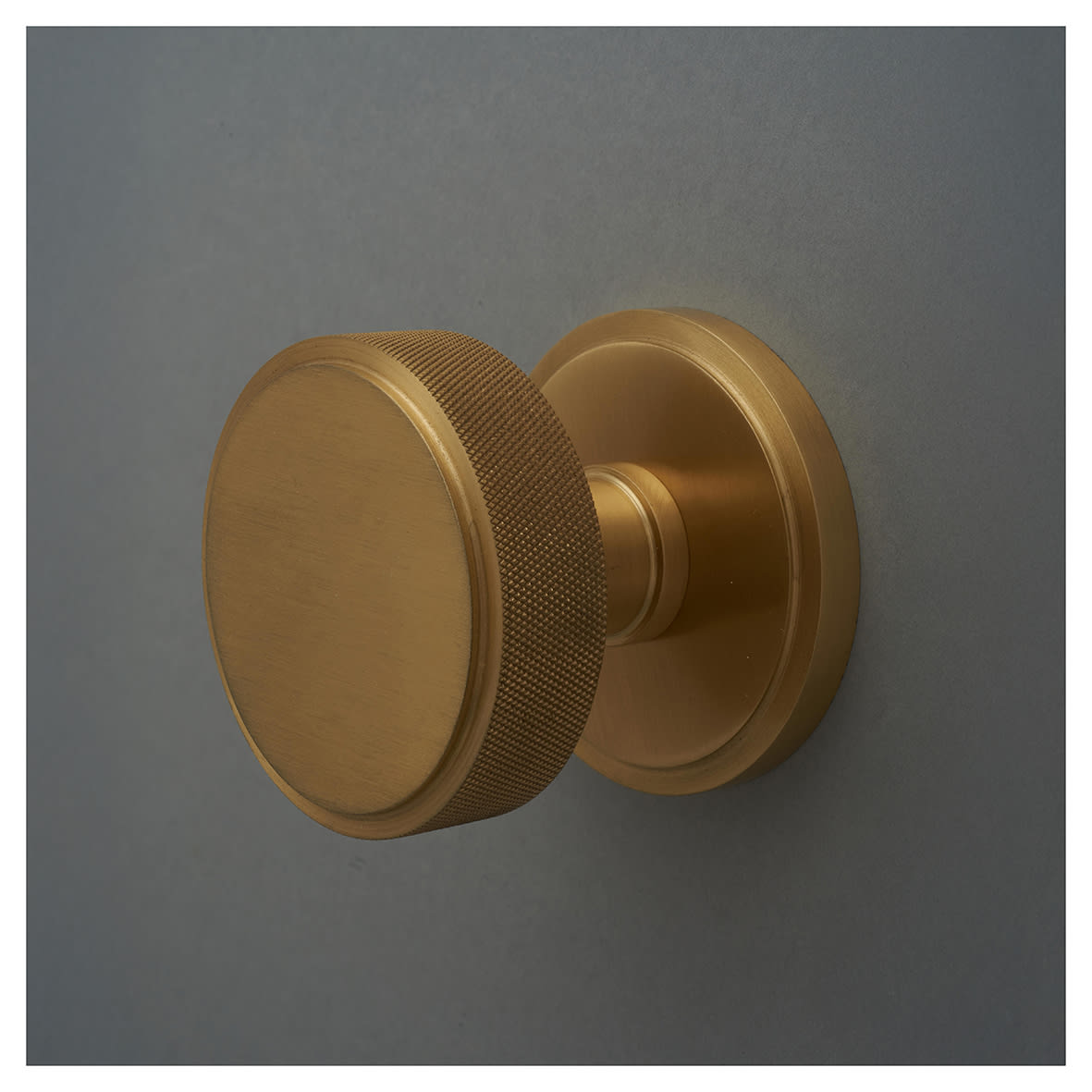 Satin Brass Round Knurled Centre Door Knob - 80mm Rose Diameter - view 5