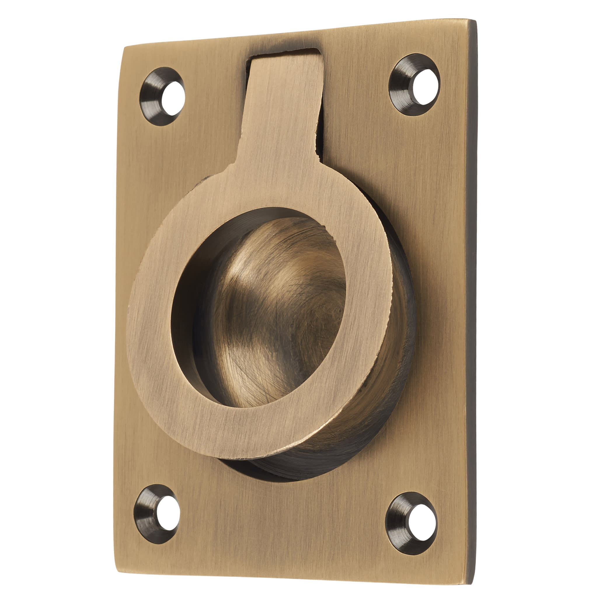 Rectangular Flush Ring Cabinet Pull Handle - 63 x 50mm - Antique Brass - view 3