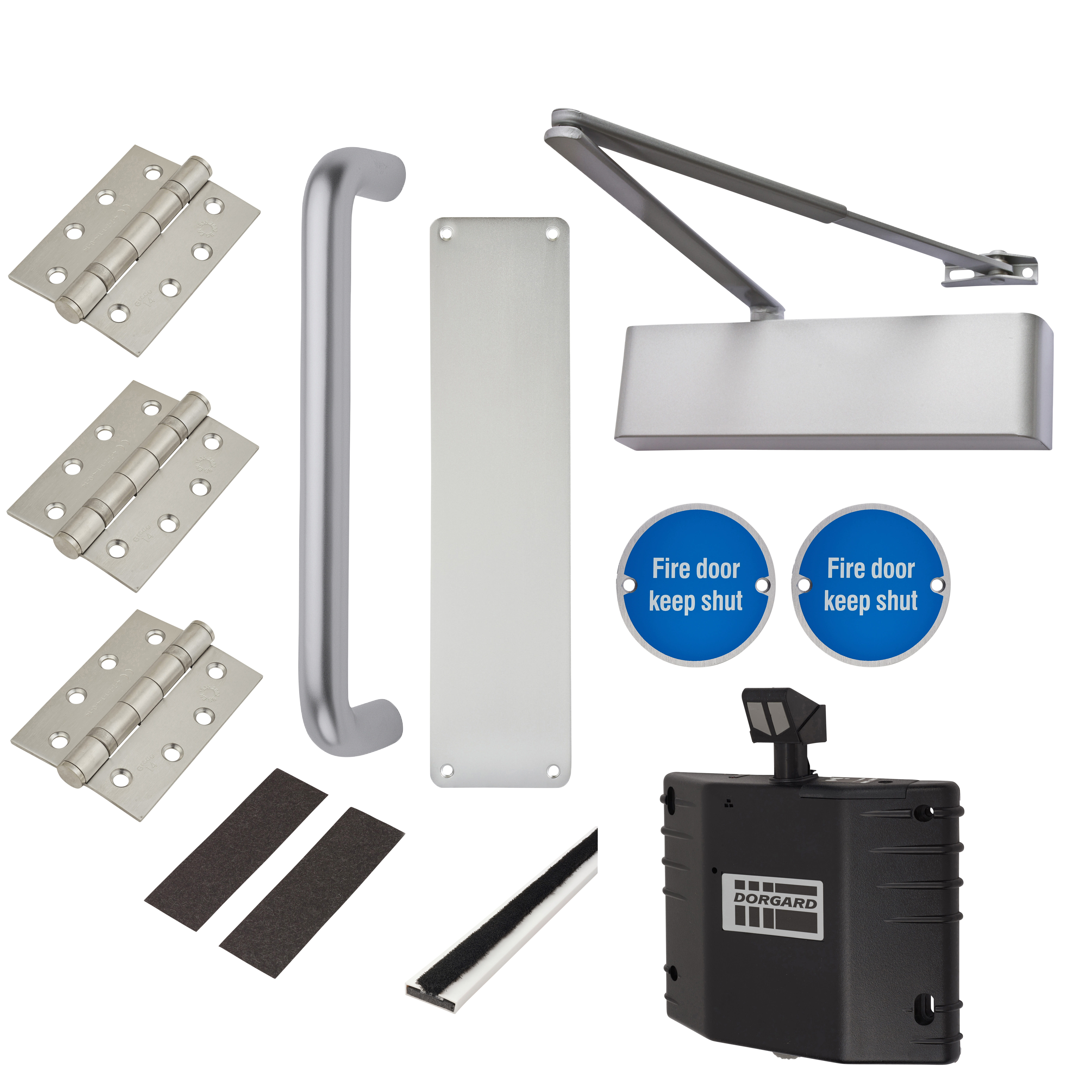 Heavy Duty Pull Door Handle Fire Door Kit & Dorgard Holder - Power Size 2-5 - Push/Pull -Aluminium - view 2
