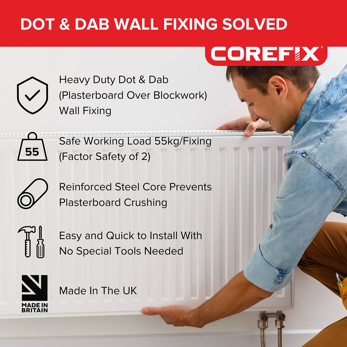 Connect 120 - Dot and Dab or Drylined Wall Fixing Solution - Red - Pack of 4 - view 4