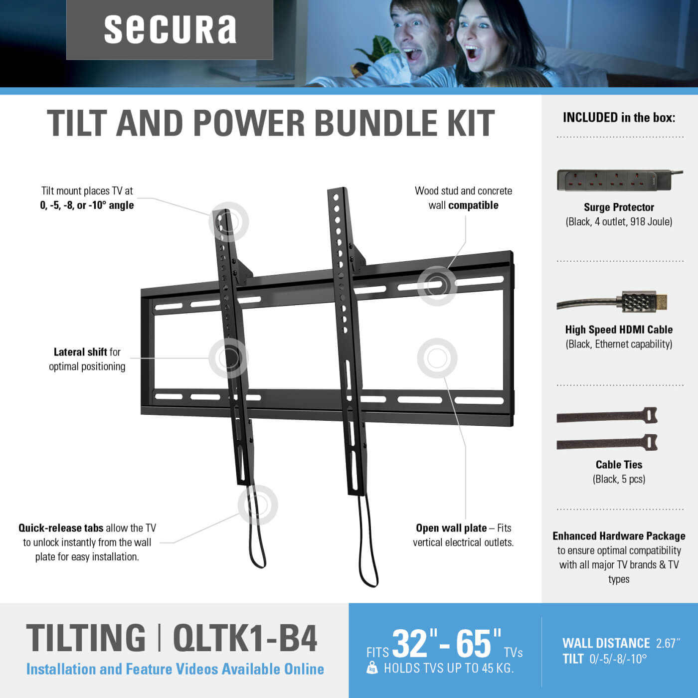 Wall Mount TV Bracket Starter Kit for 40-70" TVs - Tilting - view 3