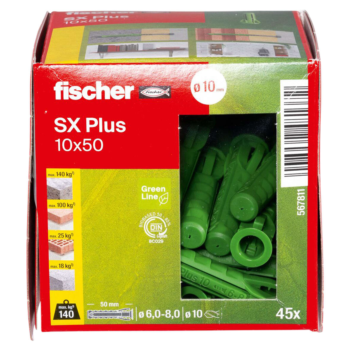 SX Plus Expansion High Quality Nylon Wall Plug - 10 x 50mm - Green - Pack of 45 - view 4