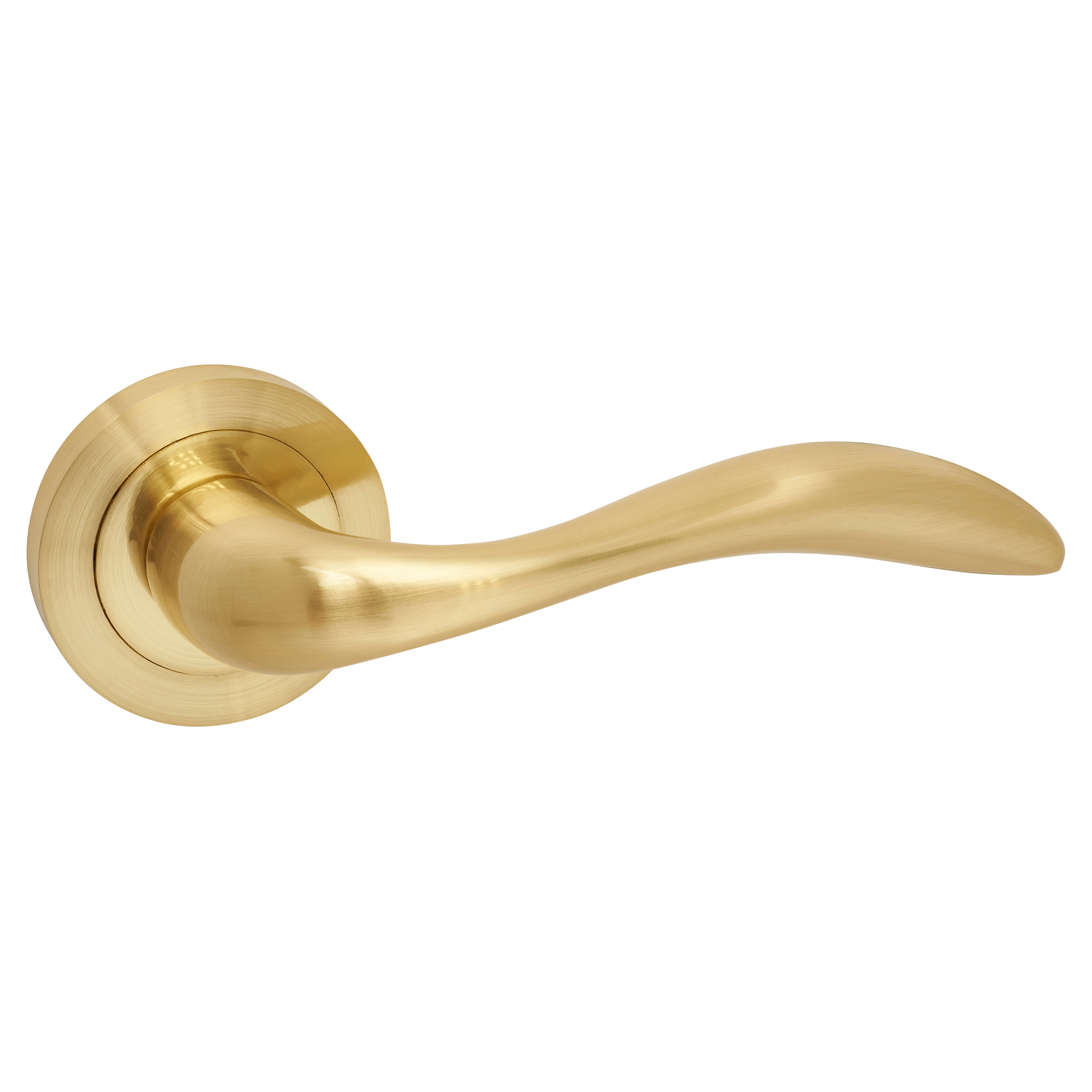 Satin Brass Door Handles on Round Rose - Sussex Range - view 2