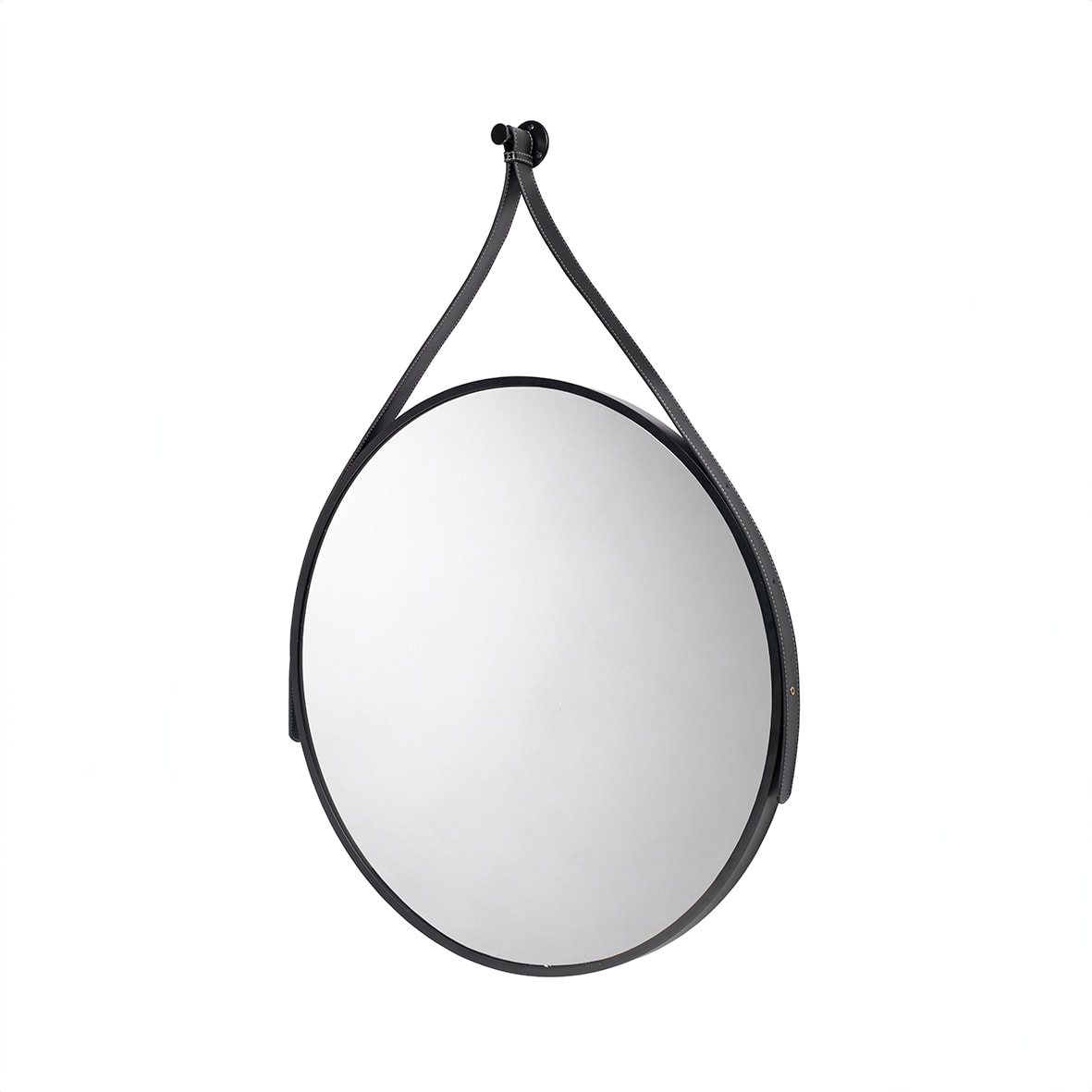 Flexi-Fix Bathroom Mirror with Leather Effect Hanging Strap - Round - 600 x 32mm - Black - view 3