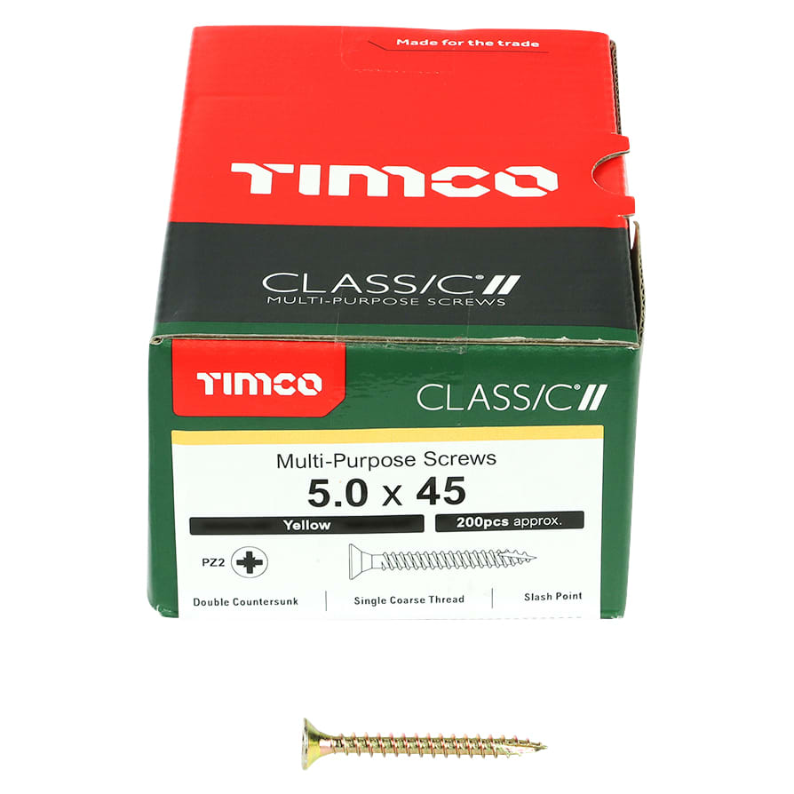 Classic Pozi Countersunk Wood Screws - 5.0 x 45mm - Yellow Zinc - Pack of 200 - view 3