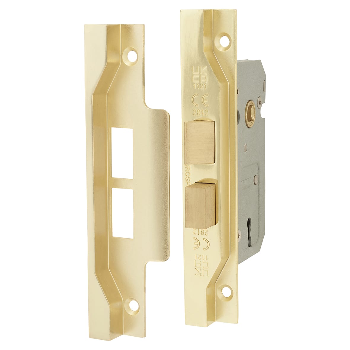 Bolt Through 2 Lever Pre Rebated Sashlock - 64mm Case - 44mm Backset - Polished Brass - view 2